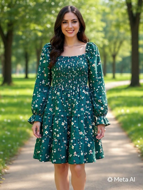 Inspired Hearts Dresses & Skirts - Emerald Bloom Smocked Floral Dress